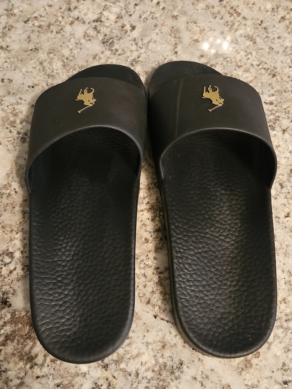 Polo by Ralph Lauren Black Slides with Gold Polo Emblem